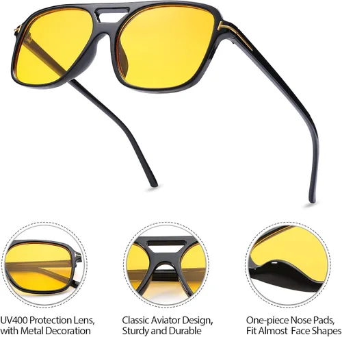 Vista 4 de Bouryo Gafas de sol retro estilo aviador, clásicas, vintage, marco cuadrado de los años 70 para mujeres y hombres, protección UV