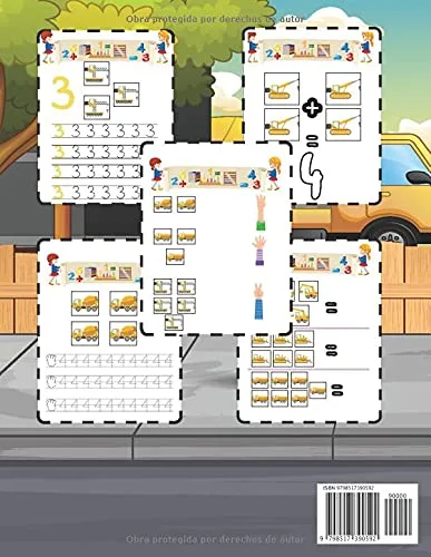 Vista 2 de VEHICULOS DE CONSTRUCCION libro de ejercicios de matemáticas para niños Aprender a Escribir Números, Libro Infantil de Contar y Trazar Números