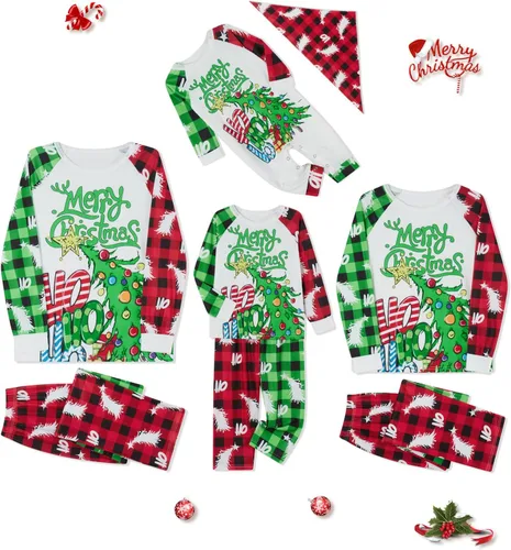 Vista 2 de WakeUple Pijamas de Navidad para la familia, conjuntos de pijamas de Navidad a juego 2023 a 2024, pijamas familiares de Navidad