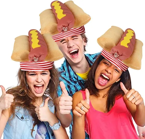 Vista 4 de ArtCreativity Divertido sombrero de perro caliente, divertido sombrero de perro caliente de comida rápida para adultos, accesorio de disfraz