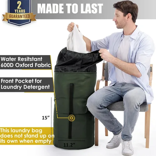 Vista 2 de Mochila para lavandería, 115L, resistente, extra grande, bolsa de ropa sucia con correas para el hombro, bolsa de ropa sucia con cierre de cordón