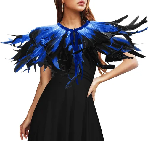 Vista 7 de HOMELEX Chal de plumas para mujer, collar de plumas de cuervo, capa de cisne de Halloween, accesorios de disfraz de bruja Layered feather shawl
