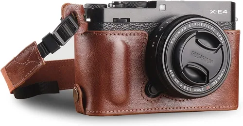 Vista 8 de MegaGear Ever Ready - Media funda de piel auténtica para cámara compatible con Fujifilm X Series X-E4, color negro (MG1981)