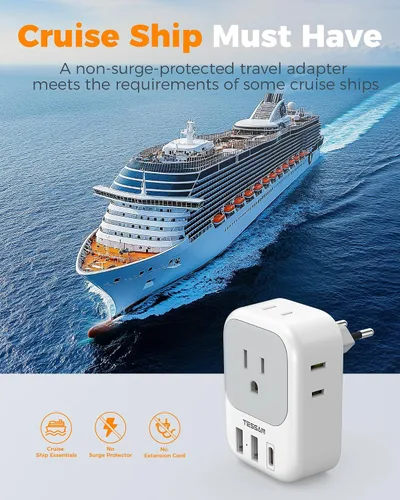 Vista 7 de TESSAN Adaptador de Enchufe de Viaje Europeo USB C Paquete de 3, Adaptador de Enchufe de EE.UU. a Europa con 4 Tomas de CA 3 Puertos de Carga USB