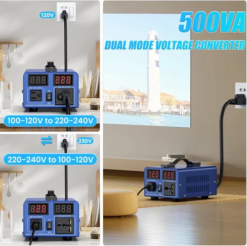 Vista 2 de Transformador de conversión de voltaje de 500 vatios Transformador de paso arriba/paso abajo de alta resistencia AC 110V/120V/220V/240V conversión