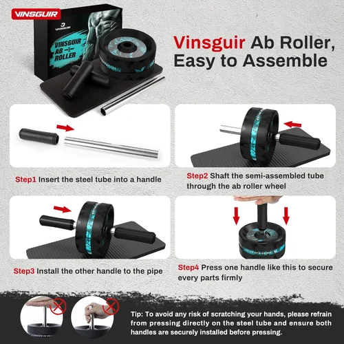 Vista 7 de VINSGUIR Ab Roller Wheel, Abs & Core Workout Equipment for Home Gym with Knee Pad Accessories, Abdominal Wheel for Full-body Strength Training