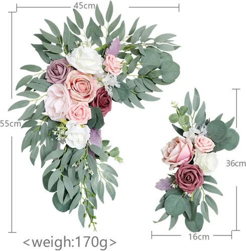 Vista 2 de MOJUN Paquete de 2 flores de arco de boda, guirnalda de flores artificiales para letrero de bienvenida, decoración floral, decoración de arco