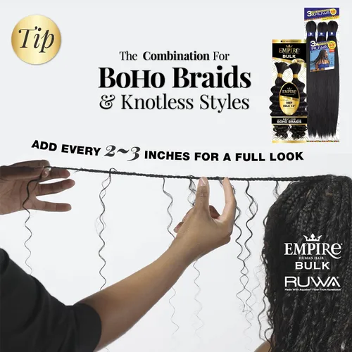 Vista 3 de Sensationnel Empire Bulk Braiding – Trenzado a Granel – Trenzas de cabello humano profundo para estilos de caja boho sin nudos o estilos de ondas