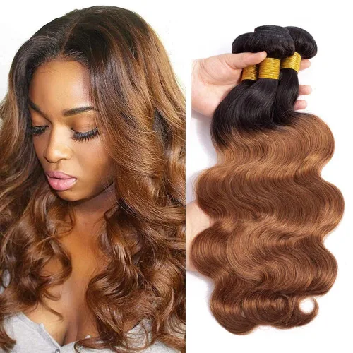 Vista 65 de P4613 Cabello humano rizado onda profunda marrón y paquetes mixtos 8 10 12 P4613 Ombre Marrón-Rubio-DP