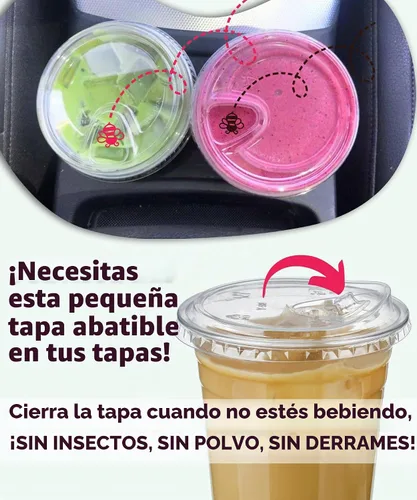 Vista 2 de Paquete de 100 vasos de plástico transparente de 9 onzas con tapas sin popote para beber, vasos desechables de plástico para café helado, vasos