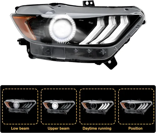 Vista 3 de Conjunto de faros delanteros LED Mustang, faros delanteros estilo OEM con reflector ámbar, conjunto de faros compatibles con Ford Mustang 2015 2016