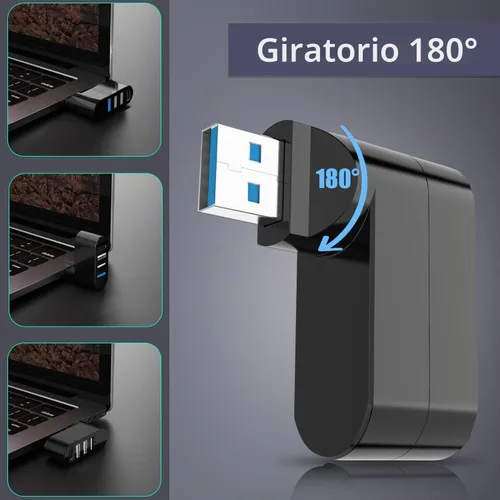 Vista 3 de VIENON Hub USB 3.0 de 4 puertos [Giro de 90°/180°], divisor USB con puerto USB C de 5W PD-in, extensor USB para laptop, automóvil, iMac, MacBook
