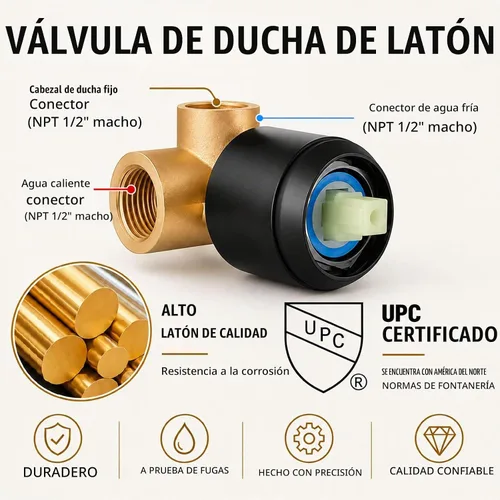 Vista 4 de Juego de llave de ducha HUCKLE con cabezal de ducha, llave de ducha negra de 8 pulgadas con válvula, cabezal de ducha de lluvia de mango único Negro