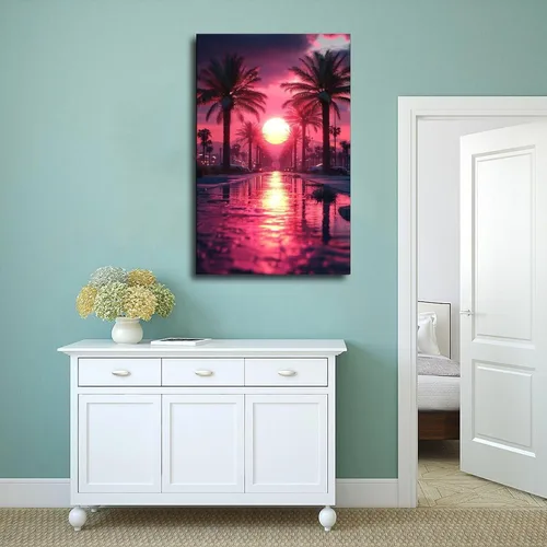 Vista 4 de Retrofuturism Vaporwave Wall Art – 80s Neon Cyber Cityscape Print – Synthwave Retro Poster for Bedroom Decor Poster Canvas Artwork Prints Rustic