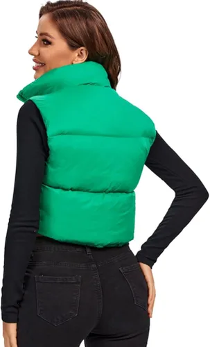 Vista 4 de Fuinloth Chaleco acolchado para mujer, cuello alto y ligero, con cremallera