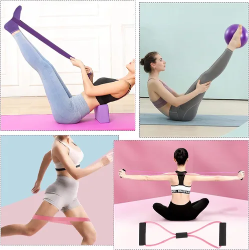 Vista 3 de Juego de 21 anillos circulares de pilates para mujer, incluye pelota de yoga de 9.8 pulgadas, bandas de correa, calcetines antideslizantes, bolsas