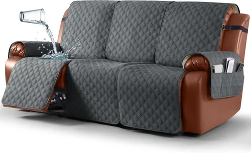 Vista 16 de Ruaozz Funda impermeable para sofá reclinable, lavable, funda antideslizante de 1 pieza, protector de muebles con correas elásticas, bolsillo