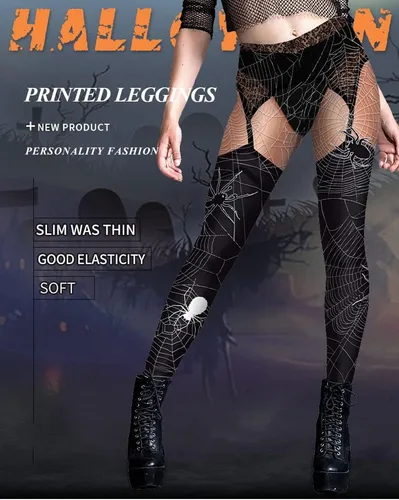Vista 2 de Leggings de Halloween para mujer, con estampado de calavera de calabaza 3D, gótico, deportes, fitness, entrenamiento, yoga, pantalones elásticos