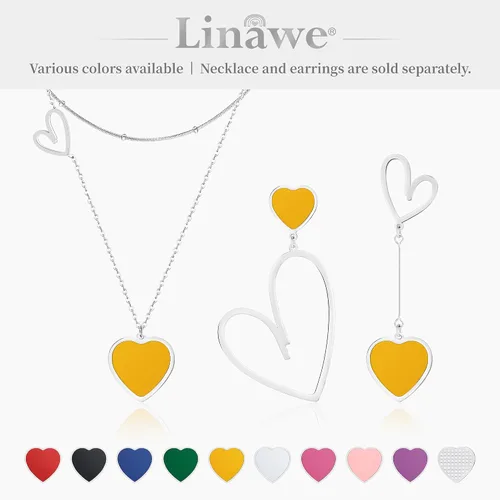 Vista 6 de Linawe Collares con dije de corazón en capas para mujer, de acero inoxidable, hipoalergénicos, juego de collar en capas, joyería de preppy