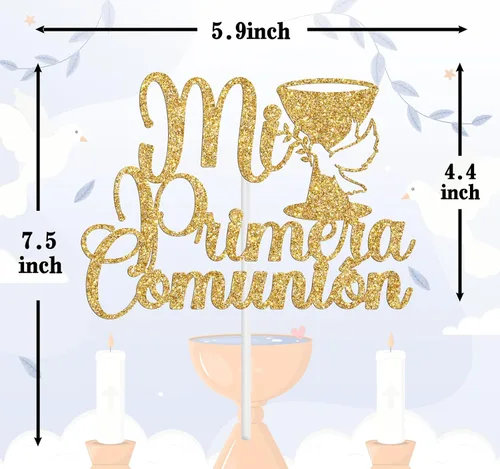 Vista 6 de Mi Primera - Decoración para tartas de comunión, decoración de pastel de primer bautismo de bebé español, primera comunión/Dios bendiga/suministros