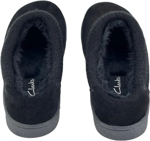 Vista 5 de Clarks Pantuflas de gamuza para mujer JMH2175 con cuello de punto, forro de piel sintética de felpa suave, pantuflas de casa para interiores