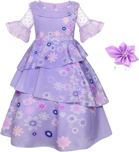 Vista 2 de Mirabel - Vestido de disfraz para niñas, dibujos animados, Halloween, disfraz mágico de cosplay para niñas, vestido de fiesta con bolso, lentes