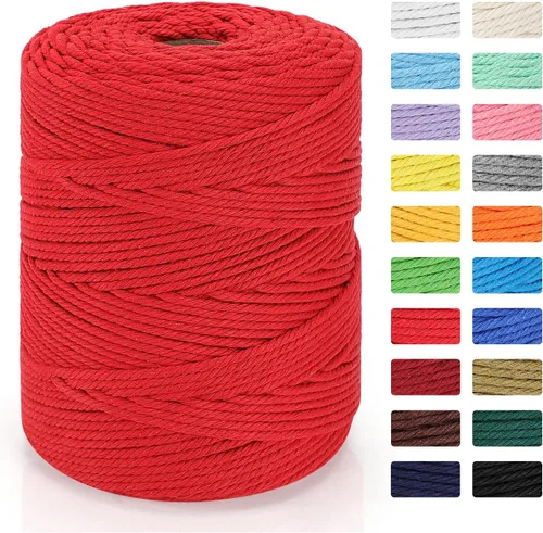 Vista 18 de Cordón de macramé de 0.157 in x 328 yardas Cuerda de macramé 100% algodón natural Cuerda de algodón trenzado de 4 hebras para manualidades, Beige