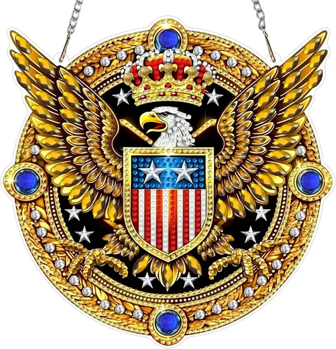 Vista 21 de MXJSUA Atrapasoles con pintura de diamante de águila calva americana, kits de arte de diamantes para adultos, adornos colgantes con cadena