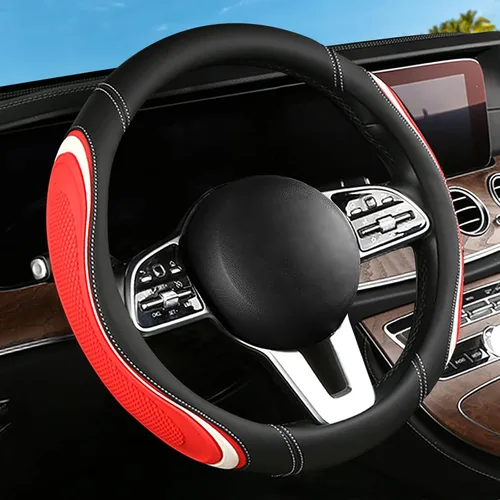 Vista 15 de Funda de cuero para volante de automóvil, material Panapi, universal de 14.5-15 pulgadas, antideslizante, transpirable, fundas para volante
