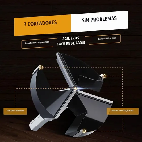 Vista 4 de Broca Forstner de 1-1/2" 38mm, con triple hélice y punta de carburo de tungsteno, para madera dura y blanda, kits de herramientas de corte