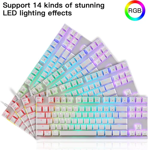 Vista 5 de Motospeed Teclado mecánico profesional para juegos RGB retroiluminado con arco iris compacto de 87 teclas con cable para juegos Windows PC