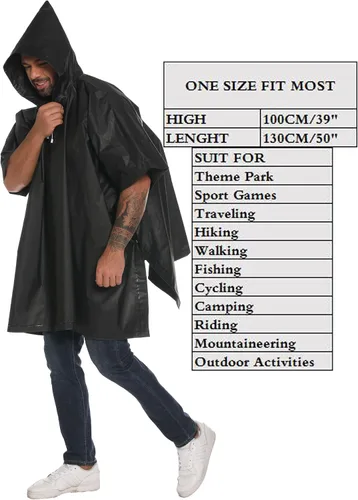 Vista 50 de Ponchos de lluvia reutilizables con capucha con cordón para adultos, abrigo de lluvia grueso impermeable, 2 paquetes