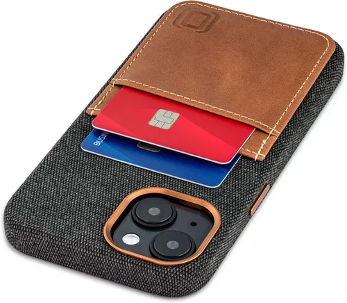 Vista 10 de Dockem Funda de tela para iPhone 13 con placa de metal integrada para montaje magnético, cartera de piel auténtica cosida con 2 ranuras para tarjeta