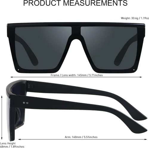 Vista 5 de LYZOIT Lentes de sol cuadrados de gran tamaño para mujeres y hombres, parte superior plana grande, protección UV, sombras sin montura