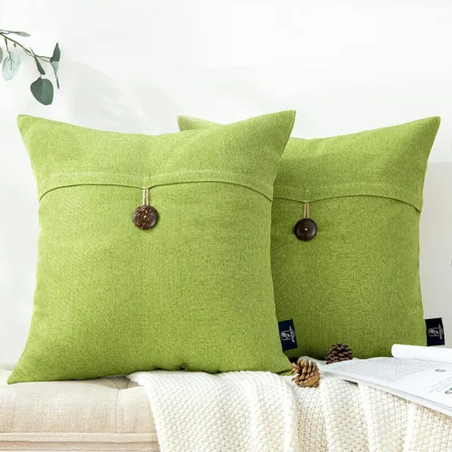 Vista 17 de Phantoscope - Juego de 2 fundas de almohada decorativas estilo campestre, de botón de coco premium y lino vintage, color blanco hueso, para sofá