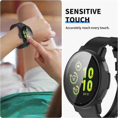 Vista 3 de Protector de pantalla diseñado para Garmin Vivoactive 5 con película de vidrio templado, carcasa de policarbonato duro, cubierta completa, Negro