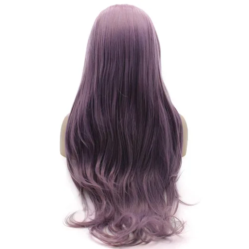 Vista 4 de Lushy Peluca de cabello sintético con encaje frontal, ondulada, larga, de 26 pulgadas, mezcla morada, peluca de densidad completa, resistente al