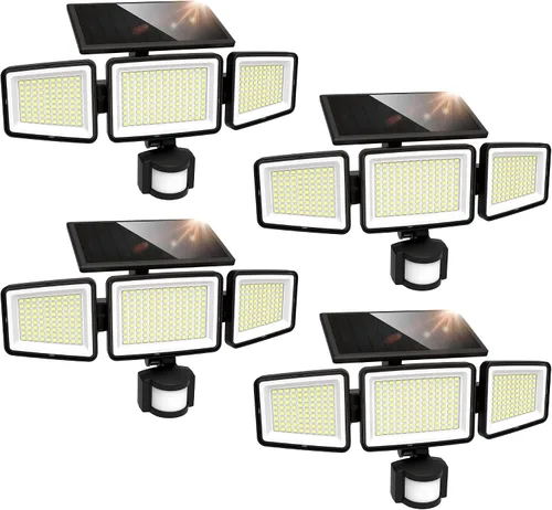 Vista 9 de UME Luces solares para exteriores, 302 LED, 3000 lúmenes, IP65, impermeable, sensor de movimiento, luces de inundación de 3 cabezales, 270 ángulo