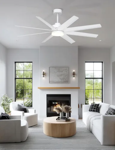 Vista 8 de Ohniyou Ventilador de techo de 60 pulgadas con luz, ventilador de techo blanco moderno de 8 aspas con control remoto y aplicación, regulable