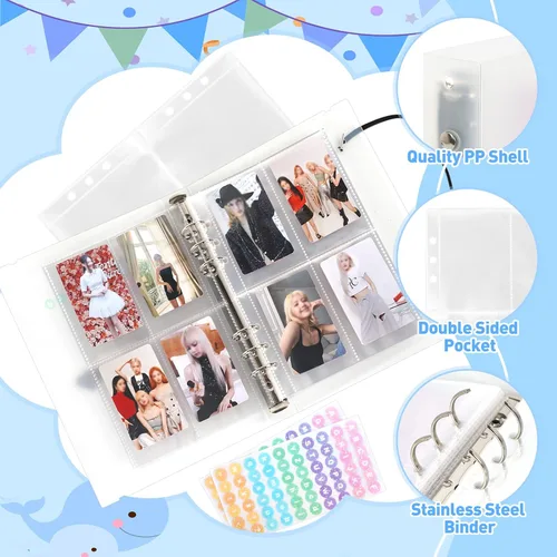 Vista 6 de SHANGRLA Carpeta para tarjetas fotográficas A5 Kpop con 25 fundas de doble cara, organizador recargable de 6 anillos para tarjetas intercambiables