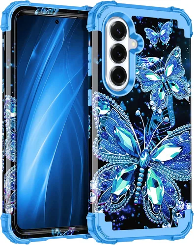 Vista 85 de Miqala Funda para Galaxy S21 FE 5G, brilla en la oscuridad, tres capas, resistente, protección a prueba de golpes, parachoques de plástico