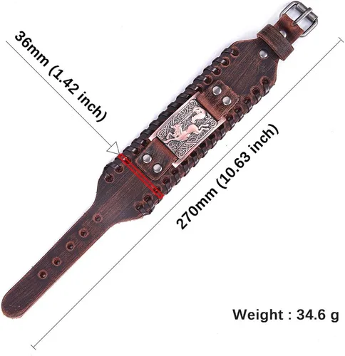 Vista 6 de Lemegeton Viking Runing Wolf Fox Celta Knotwork - Pulsera de cuero ancha para hombre, joyería punk vintage, Metal