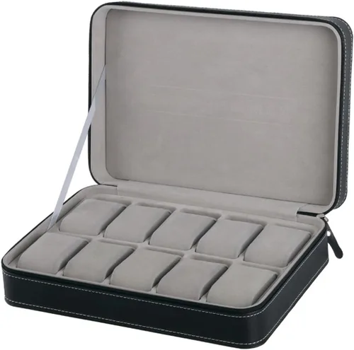 Vista 2 de Homeater Caja de reloj de 10 ranuras Caja de viaje portátil con cremallera Caja de almacenamiento de joyería de almacenamiento de almacenamiento