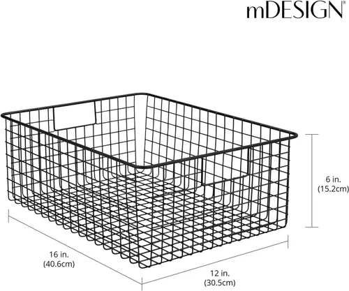 Vista 4 de mDesign Cesta organizadora de almacenamiento de alimentos de alambre de metal con asas para organizar armarios de cocina, estante de despensa, baño
