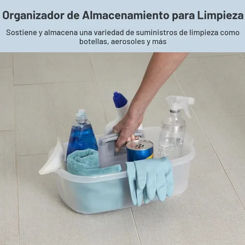 Vista 2 de Casabella Organizador de almacenamiento de limpieza multiusos de plástico con asa, 1.5 galones, transparente