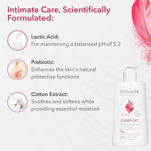 Vista 3 de Comodidad de lavado femenino con extracto de algodón, 98.5% natural, vegano, pH 5.2 lavado femenino equilibrado para mujeres, lavado íntimo diario