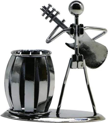 Vista 4 de Soporte para Bolígrafos de Escritorio, Porta Lápices de Estilo Guitarra para Regalos para Hombres, Linda Taza de Metal para Bolígrafos