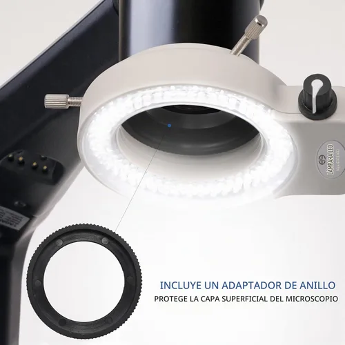 Vista 7 de Annhua Fuente de luz para microscopio 144 LED sin parpadeo Microscopio Anillo de luz con iluminador ajustable y cubierta protectora para Blanco