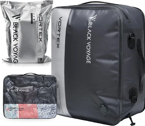 Vista 19 de Black Voyage - Bolsa de viaje reutilizable de compresión al vacío para maleta de mano y mochila, reciclada, impermeable IP67, ahorro de espacio Gris
