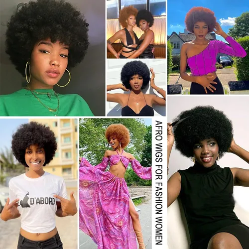 Vista 4 de G&T Wig Pelucas afro de los años 70 para mujeres negras, pelucas afro abullonadas con volumen y suaves de aspecto natural, uso diario, fiesta, 1b